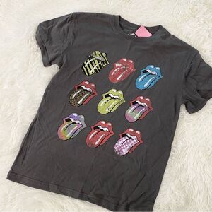 The Rolling Stones Graphic Tee with Colorful Tongue Designs